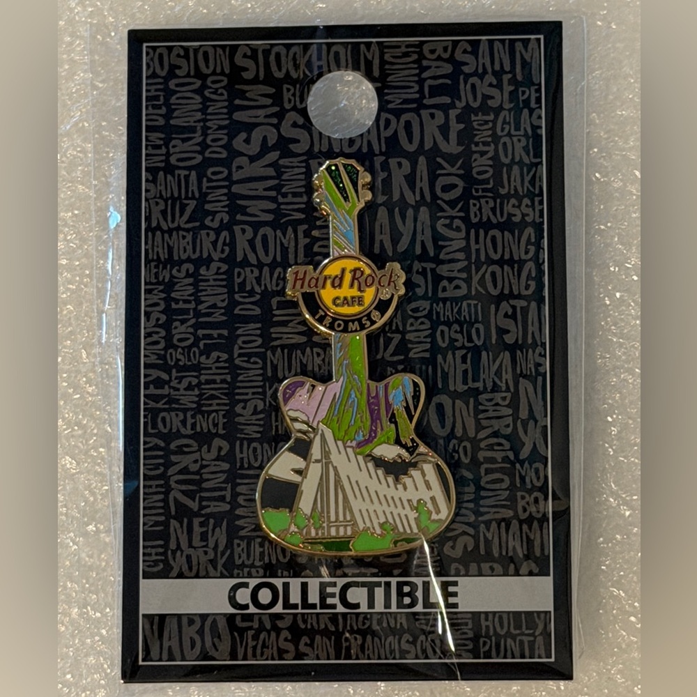 Hard Rock Cafe Tromso Norway Arctic Cathedral Aurora Core City Guitar Pin NWT